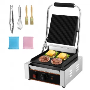 Commercial Panini Grill 1800W Stainless Steel Sandwich Press with Temp Control 9x9 Cooking Surface for Hamburgers Bacon