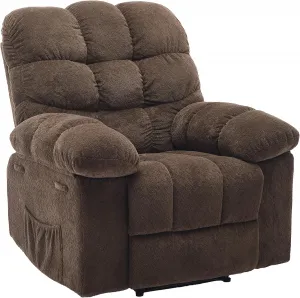 Manual Recliner Chair for Living Room, Overstuffed Fabric Reclining Sofa with Side Pockets, Ergonomic Upholstered Lazy Chair with Q235 Steel Frame for Adults (Brown)