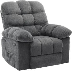 Manual Recliner Chair for Living Room, Overstuffed Fabric Reclining Sofa with Side Pockets, Ergonomic Upholstered Lazy Chair with Q235 Steel Frame for Adults (Grey)