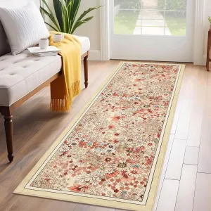 2'x6' Runner Rug Non Slip Washable Soft Floral Carpet for Hallways Kitchen Yellow