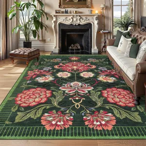 Indoor Washable Low Pile Area Rug Green Modern Printed Soft Non-Slip Foldable Portable 9x12ft Living Room Bedroom