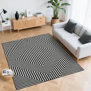 Contemporary Striped Soft Indoor Floor Mat Non Slip Washable Foldable Area Rug 9x12ft Black