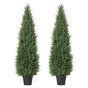 2 PCS 5ft Artificial Cedar Topiary Trees in UV Resistant Design with Weighted Base for Porch, Patio, Wedding
