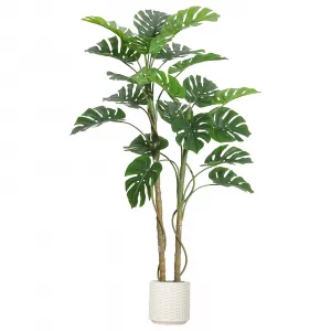 5ft Artificial Monstera Deliciosa Plant, Lifelike Fake Tropical Palm Tree with Bendable Stems & Ceramic Pot, Indoor Outdoor UV Resistant for Home Decor