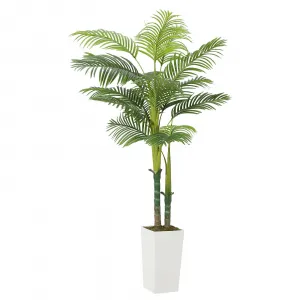 6ft Artificial Palm Tree with Planter, Tropical Faux Tree with 13 Fronds & Weighted Concrete Base, Realistic Indoor/Outdoor Fake Plant  for Living Room, Office, Wedding Décor