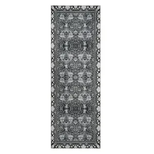 Area Rug Vintage Floral Non-Slip Low Pile Machine Washable Carpet for Living Room Bedroom 2x6Ft Grey