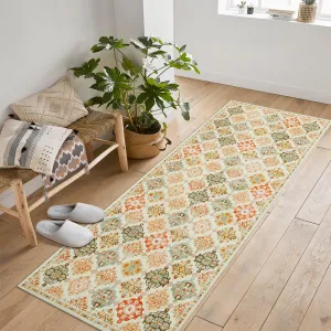 Boho Floral Checkerboard Washable Area Rug, Non-Slip Orange 2x6Ft for Bedroom Living Room Kitchen Office Bathroom Entryway