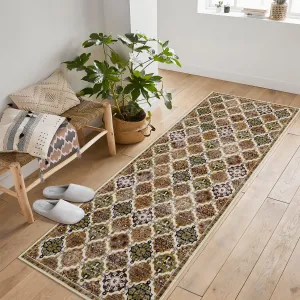 Boho Floral Checkerboard Washable Area Rug, Non-Slip Accent Carpet for Bedroom Living Room Kitchen, 2x6Ft Brown