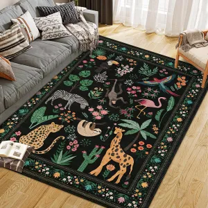 8x10 Washable Animal Living Room Rug Non Slip Vintage Design Soft Low Pile Large Carpet Black