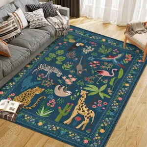 10x13 Washable Animal Living Room Rug Non Slip Vintage Design Soft Low Pile Large Carpet Green