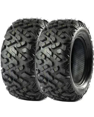 Set of 2 25x10-12 6PR ATV UTV Tires, All Terrain, Tubeless, Heavy-Duty for Mud, Trail, Sand, Gravel & Street, Black