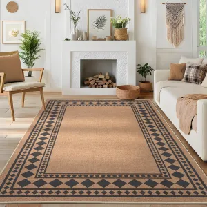 Indoor Room Decor Washable Low Pile Non Slip Foldable Coffee Area Rug for Living Room Bedroom Office Farmhouse 8x10 ft Neutral