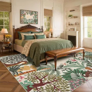 Large Area Rugs 9x12 for Living Room, Jungle Animal Washable Rug Soft Non Slip Backing Floor Mat Carpet Indoor Thin Accent Rug for Bedroom Dining Room Playroom Nursery Home Decor