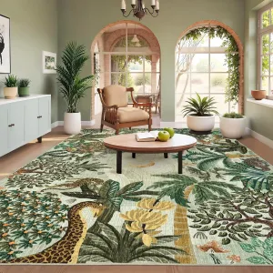 Jungle Green 8x10 Washable Non-Slip Animal Print Rug Soft Low Pile TPE Backing Kids Playroom Nursery Living Room