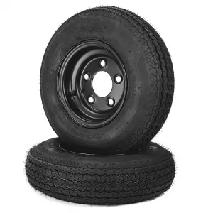 4.80-8 Trailer Tires with Rims, 2 Pack, Load Range C 6PLY, 8"x3.75" Black Wheels 5 Lug on 4.5", Max Load 590 LBS @ 60 PSI, Reinforced Nylon Design for Utility, Cargo & Boat Trailers