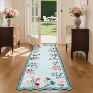 Floral Blue Runner Rug 2x6 Non Slip Ultra-Thin Washable Stain Resistant Hypoallergenic for Hallway Kitchen Bedroom