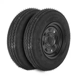 2-Pack Trailer Tire On Rim 4.80-12 480-12 4.80x12 Trailer Tires 4 Lug 4" PCD 12In Wheels Black