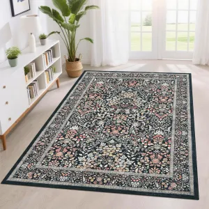 Home Decor Bedroom Area Rug 5x7 Soft Bordered Black Non Slip Floorcover for Kitchen Hallways Living Rooms