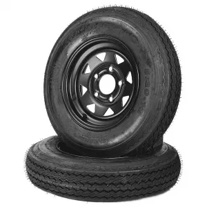 2-Pack Trailer Tire On Rim 5.30-12 5 Lug 4.5" PCD Load Range C Black - Durable Heavy-Duty Trailer Tires & Wheels