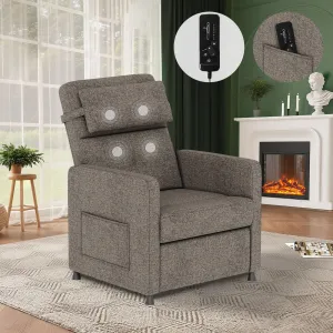 Power Recliner Chair with Massage & Heat, Adjustable Electric Recliner, Ergonomic Overstuffed Tall Back, Padded Seat, USB Port, Side Pockets, for Home Theater & Living Room, Brown