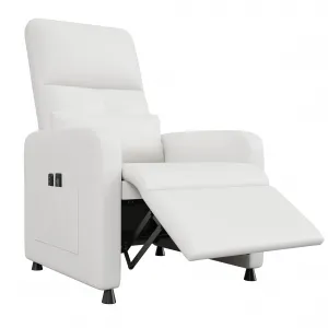 Power Recliner Chair, Adjustable Electric Recliner Ergonomic Overstuffed PU Leather Single Sofa, Tall Back, Padded Seat, 2 Side Pockets and USB Port, Home Theater Seating for Living Room, White