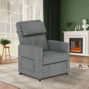 Recliner Chair for Adults, Adjustable Electric Recliner Power Reclining, Cotton Linen Fabric, USB Port, Side Pockets, Home Theater Seating, Gray