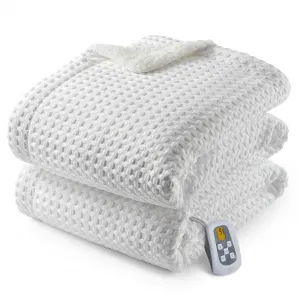 Heated Blanket Twin Size, Waffle Weave Electric Throw Blanket Fast Heating with LCD Controller, 10 Heat Levels & 1-12H Time Settings Auto Off, ETL Certified, Off White, 62" x 84"