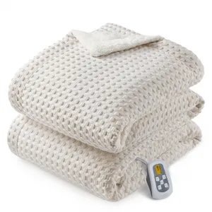 Heated Blanket Full Size, Waffle Weave Electric Blanket Throw with LCD Controller, Fast Heating, 10 Heat Levels & 1-12H Time Settings, ETL Certified, Machine Washable, Beige, 72" x 84"