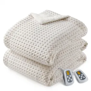 Heated Blanket King Size with LCD Dual Controller, Waffle Weave Fast Heating Electric Blankets, 10 Heat Levels & 1-12H Time Settings, ETL Certified, Machine Washable, Beige, 100" x 90"
