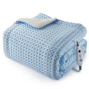 Heated Blanket Throw, Waffle Weave Electric Throw Blanket Fast Heating with LCD Controller, 6 Heat Levels & 4 Hour Auto Shut Off, ETL Certified, Machine Washable, Light Blue, 50" x 60"