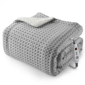 Heated Blanket Throw, Waffle Weave Electric Throw Blanket Fast Heating with LCD Controller, 6 Heat Levels & 4 Hour Auto Shut Off, ETL Certified, Machine Washable, Grey, 50" x 60"