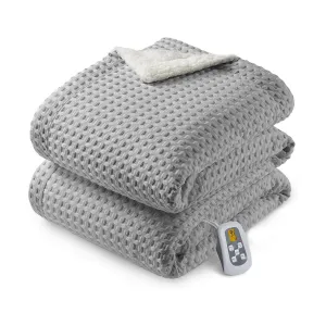 Heated Blanket Twin Size, Waffle Weave Electric Throw Blanket Fast Heating with LCD Controller, 10 Heat Levels & 1-12H Time Settings Auto Off, ETL Certified, Grey, 62" x 84"