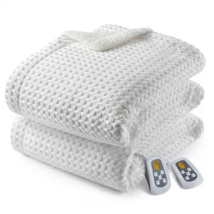 Heated Blanket King Size with LCD Dual Controller, Waffle Weave Fast Heating Electric Blankets, 10 Heat Levels & 1-12H Time Settings, ETL Certified, Machine Washable, Off White, 100" x 90"