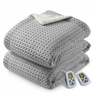 Heated King Size Blanket with Dual LCD Controllers, Fast Heating, 240GSM Velvet & Sherpa, 10 Heat Levels, 1-12H Timer, Machine Washable, Grey, 100"x90"