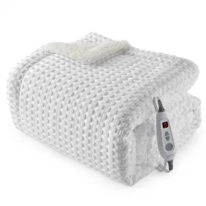 Heated Blanket Throw, Waffle Weave Electric Throw Blanket Fast Heating with LCD Controller, 6 Heat Levels & 4 Hour Auto Shut Off, ETL Certified, Machine Washable, White, 50" x 60"