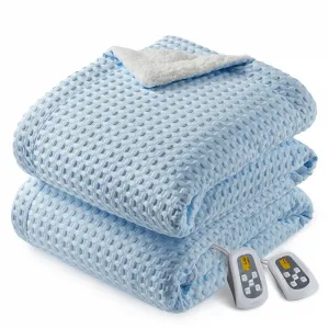 Heated Blanket Queen Size with LCD Dual Controller, Waffle Weave Fast Heating Electric Blankets, 10 Heat Levels & 1-12H Time Settings, ETL Certified, Machine Washable, Light Blue, 84" x 90"