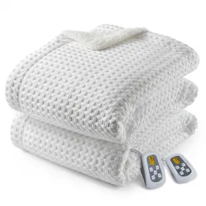 Heated Blanket Queen Size with LCD Dual Controller, Waffle Weave Fast Heating Electric Blankets, 10 Heat Levels & 1-12H Time Settings, ETL Certified, Machine Washable, Off White, 84" x 90"