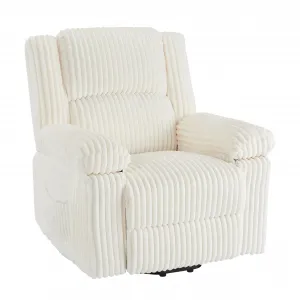 Corduroy Recliner Chair, Manual Recliner Sofa with Handle, Pillow Top Arms, Thick Padding, Side Pocket, 400Lbs Capacity, Adjustable Recliner for Living Room, Bedroom, Home Theater, White