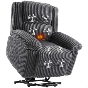 Power Lift Recliner Chair - Heat and Massage, Electric Lift Plush Recliner with Soft Padded Seat, Back Support & Armrests , Designed for the Elderly and People with Mobility Impaired, Dark Gray