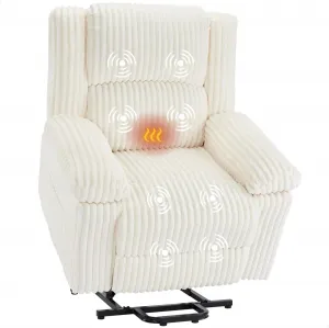 Power Lift Recliner Chair - Heat and Massage, Electric Lift Plush Recliner with Soft Padded Seat, Back Support & Armrests , Designed for the Elderly and People with Mobility Impaired, Cream