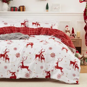 Christmas Comforter Set Queen Size, Reversible Printed 3 Pieces Bed Set Holiday Decorative Bedding, Soft Microfiber Fabric, 1 Comforter and 2 Pillow Shams (‌Christmas Deer, Queen)