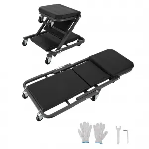 36" Z-Creeper Seat On Wheels, Foldable Garage Mechanic Seat, 330 LBS Capacity, Black
