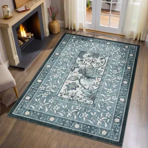 Provence Botanical Grove 4x6 Rug Vintage Cottagecore Retro Blue for Bedroom Living Room Nursery Kitchen Indoor Mat