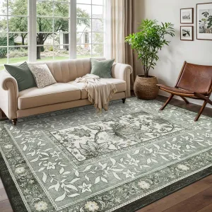 Provence 5x7 Area Rug Botanical Grove Soft Cottagecore Non-Slip Washable Rug Gray Fog for Bedroom Living Room Nursery Kitchen