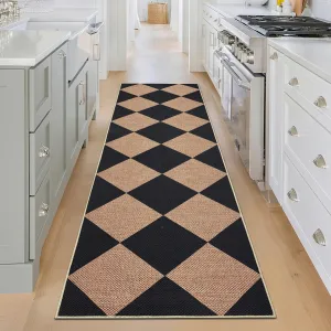 Modern Indoor Soft Non-Shedding Floor Mat Washable Non Slip Runner Rug for Bedroom 2x6ft Black Brown Foldable Carpet Farmhouse Decor