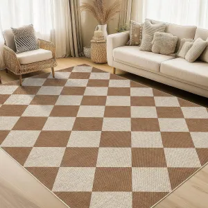 Checkered Easy Jute Rug Coffee Checkerboard 6x9 Durable Natural Material Stylish Floor Decor