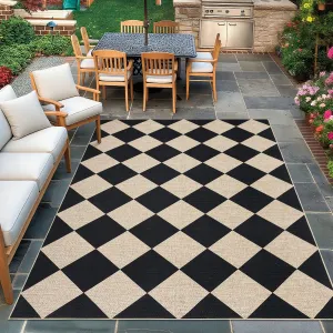 Modern Checkered Area Rug 8x10 Washable Easy Jute Rug Non Slip, Thin Foldable Printed Mats, Low Pile Non Shedding Floor Covering, Indoor Outdoor Carpet for Living Room Patio