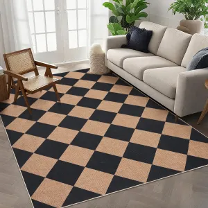 Easy Jute Area Rugs 6x9 for Living Room Non-Slip Backing Checkered Rugs Machine Washable Modern Indoor Outdoor Carpets for Dining Room Nursery Patio Bedroom Backyard Camping