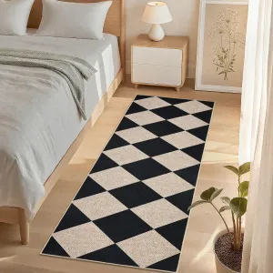 Easy Jute Rugs 2x8 Checkered Kitchen Runner Rugs Non Skid Washable Stain Resistant Indoor Outdoor Rugs Black Farmhouse Style