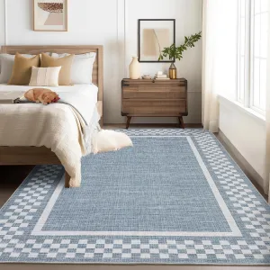 Washable Area Rug 4x6 - Soft, Low Pile, Non Slip Backing - Durable, Stain Resistant - Blue - Living Room, Nursery, Kitchen
